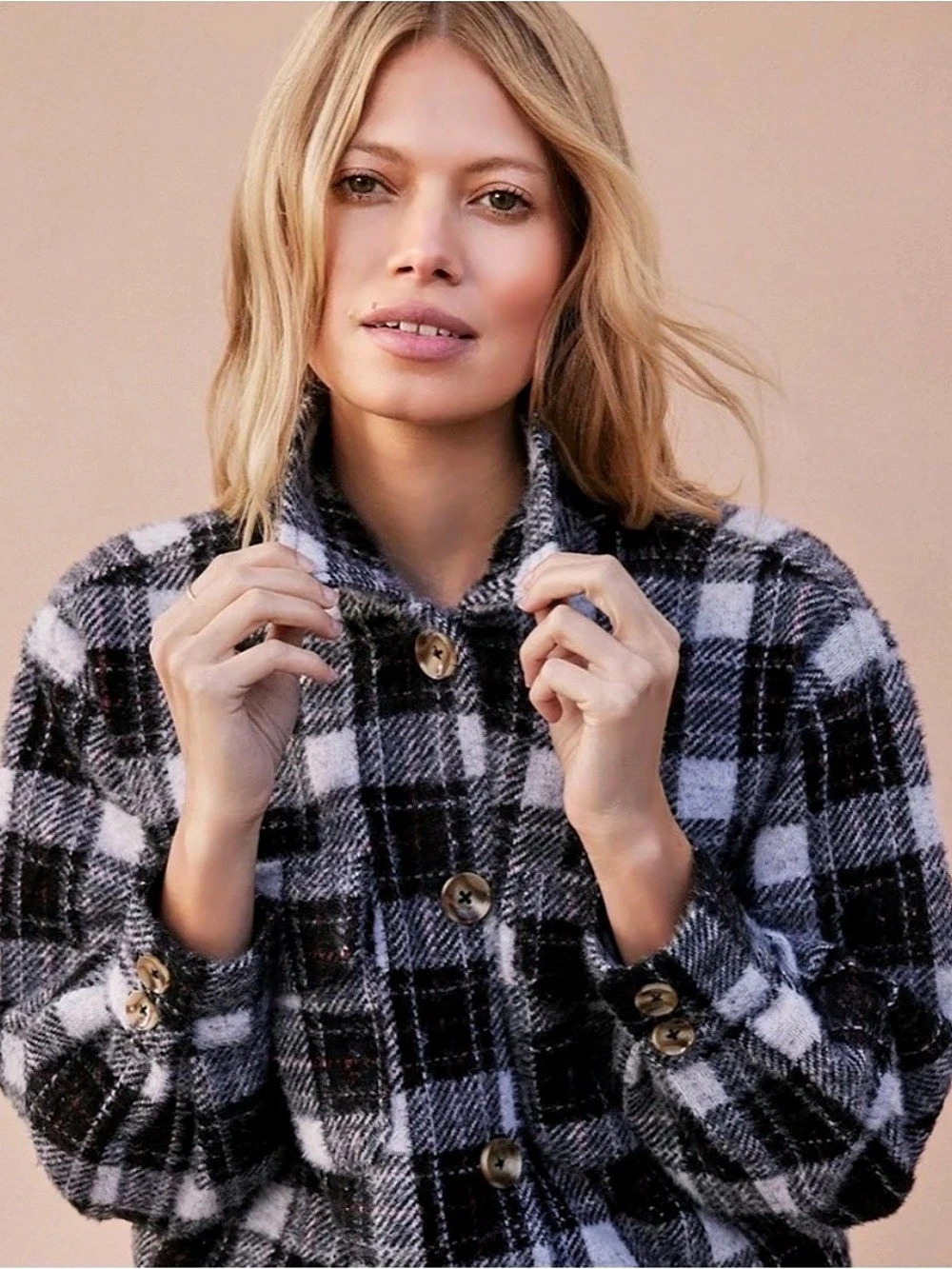 Z Supply Tucker River Plaid Button Up Plaid Jacket in Black & White Small NWT